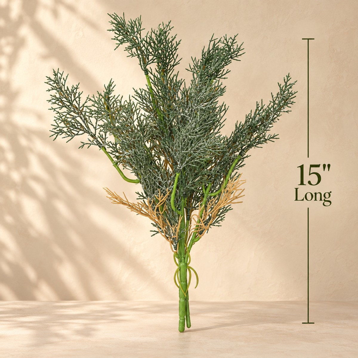 Artificial Green Foliage Bunch measuring 15 inches long, ideal for floor vases, floral arrangements, and home décor styling.