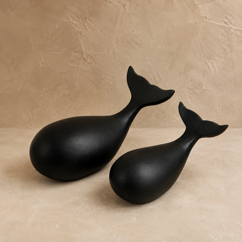 Metal Baby Whale Sculpture - Set Of 2