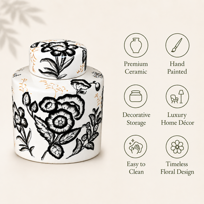 Premium hand-painted ceramic ginger jar featuring decorative storage, timeless floral design, luxury home décor, and easy-to-clean finish.