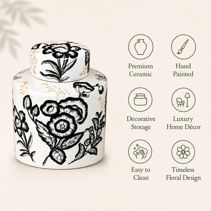 Premium hand-painted ceramic ginger jar featuring decorative storage, timeless floral design, luxury home décor, and easy-to-clean finish.