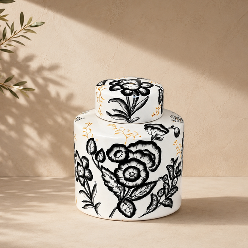Ebon Ivory Hand-Painted Ceramic Ginger Jar
