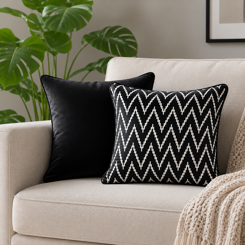 Black And White Velvet Cushion Cover 16 x 16