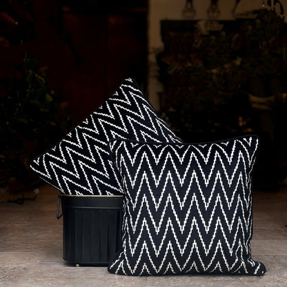 Black And White Velvet Cushion Cover 16 x 16 – styled display view | INARA