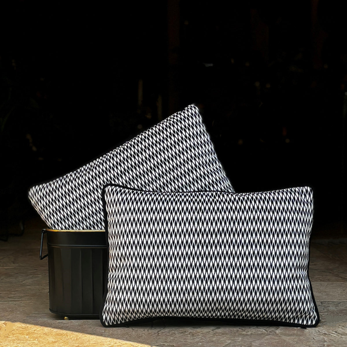 Black And White Velvet Cushion Cover 12 x 18 – texture and finish detail | INARA