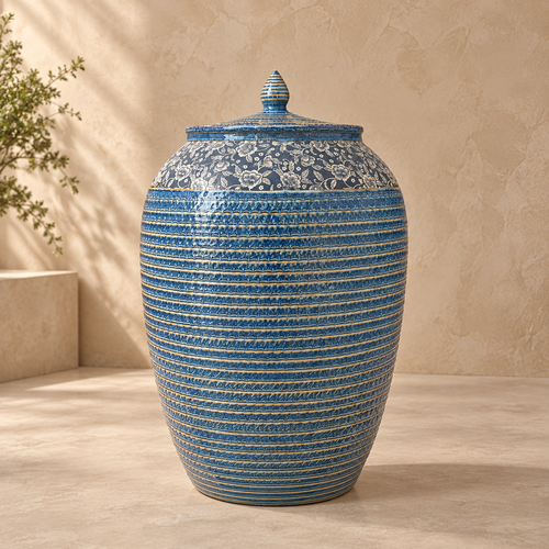 Blue Ceramic Jar With Lid