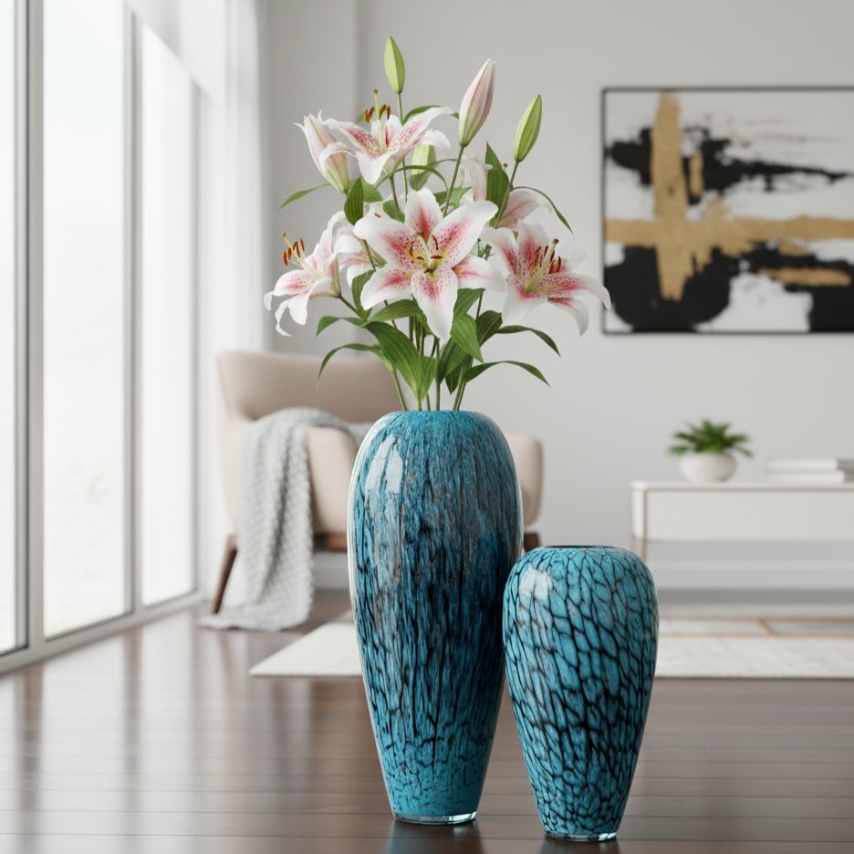 Blue Glass Vase – Classic and serene with an exquisitely refined pattern, the Blue Glass Vase evokes a timeless elegance that will never go | INARA