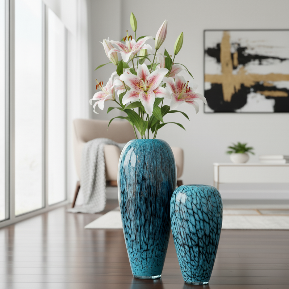 Blue Glass Vase – Classic and serene with an exquisitely refined pattern, the Blue Glass Vase evokes a timeless elegance that will never go | INARA