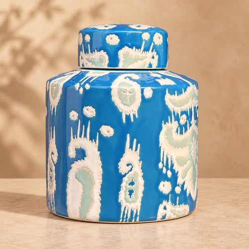 Azure Ikat Hand-Painted Ceramic Jar