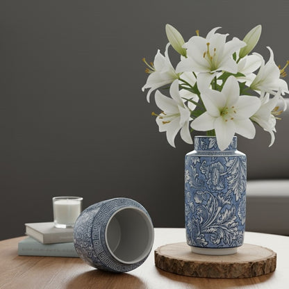 Royal Blue Floral Porcelain Vase – close-up detail view | INARA