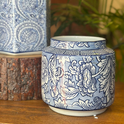 Royal Blue Floral Porcelain Vase – texture and finish detail | INARA