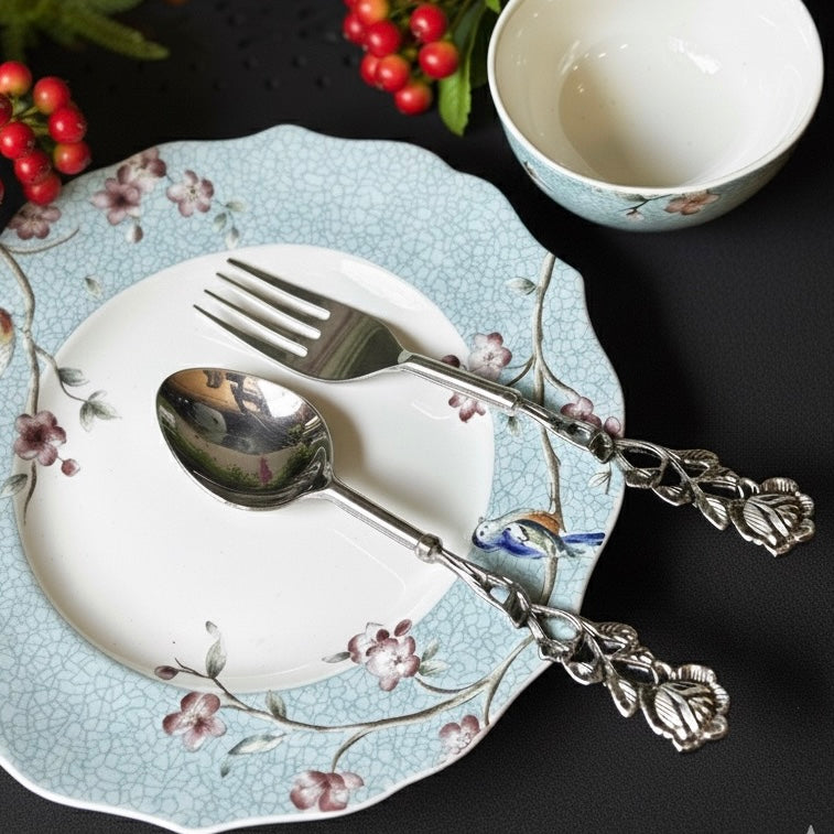 Elegant brass handle dining forks set for luxury table setting