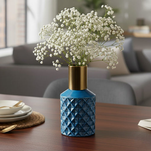 Ceramic Blue Glazed Vase – Classic and serene with an exquisitely refined pattern, the Ceramic Blue Glazed Vase evokes a timeless elegance | INARA