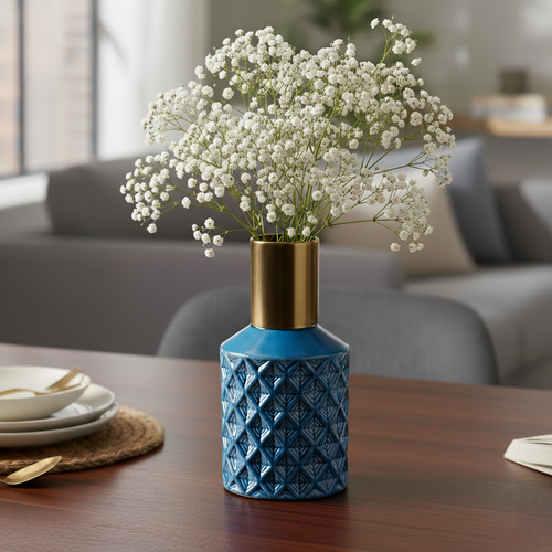 Ceramic Blue Glazed Vase – Classic and serene with an exquisitely refined pattern, the Ceramic Blue Glazed Vase evokes a timeless elegance | INARA