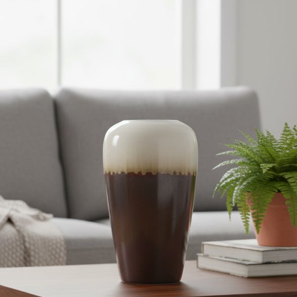 Ceramic Glazed Brown Vase – alternate angle | INARA