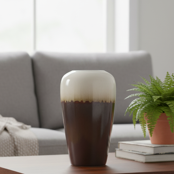 Ceramic Glazed Brown Vase – alternate angle | INARA