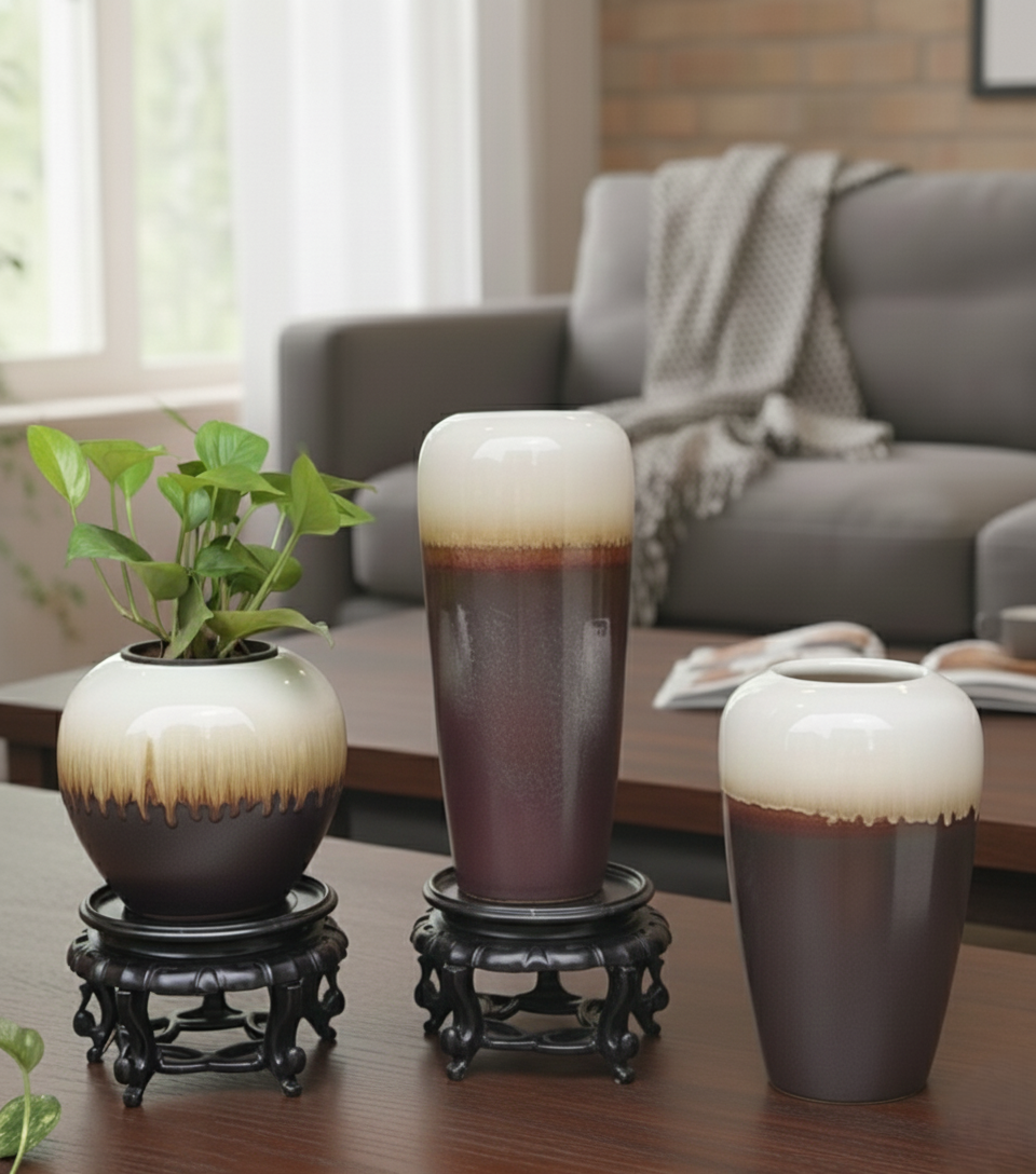Ceramic Glazed Brown Vase – texture and finish detail | INARA