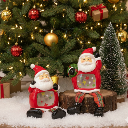 Christmas Decoration Santa Pair – These charming santa clauses with hanging legs add a playful and unique element to your seasonal decorations | INARA