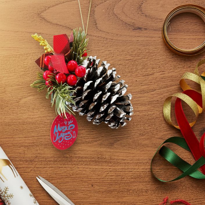 Christmas Ornament - Frosted Pine Hanging – alternate angle | INARA