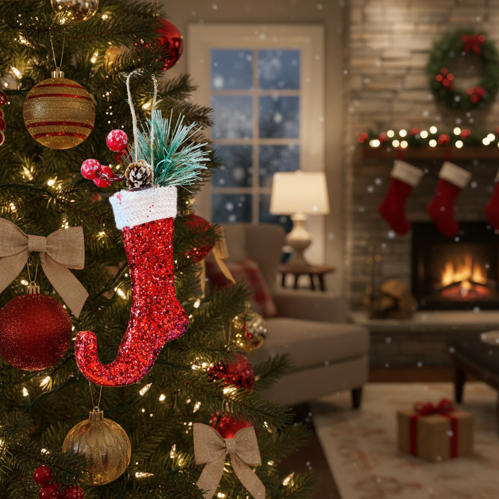 Christmas Ornament - Glitter Shoe Hanging – close-up detail view | INARA