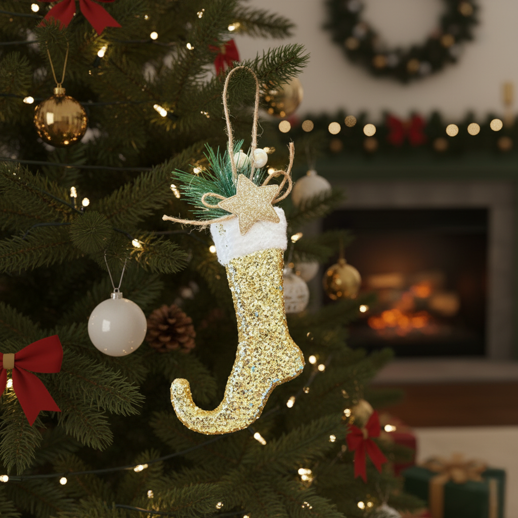 Christmas Ornament - Glitter Shoe Hanging – alternate angle | INARA