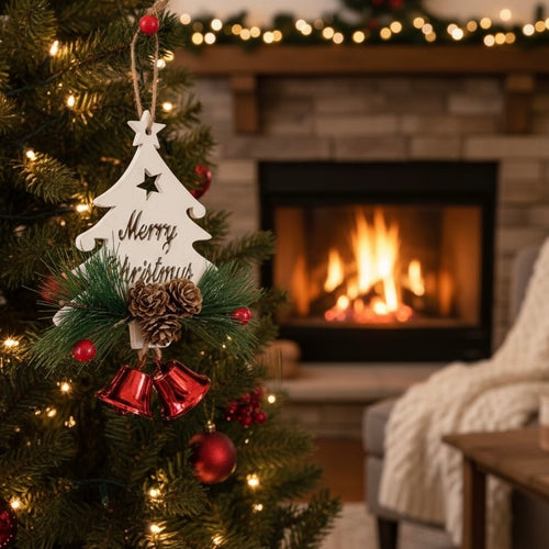 Christmas Ornament - Merry Pine And Bell Hanging – home decor piece | INARA