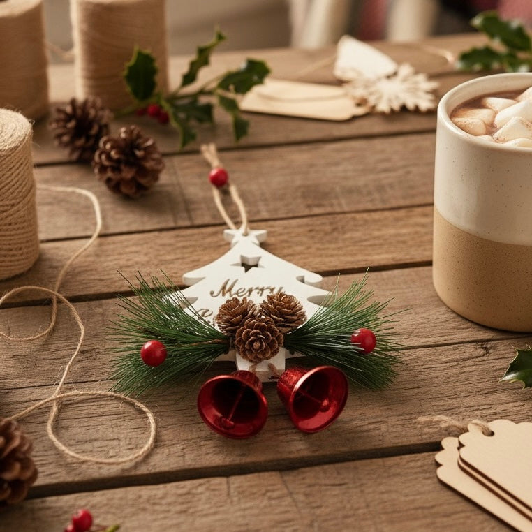 Christmas Ornament - Merry Pine And Bell Hanging – alternate angle | INARA