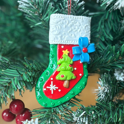 Christmas Ornaments - Dark Green Stocking Hanging – texture and finish detail | INARA