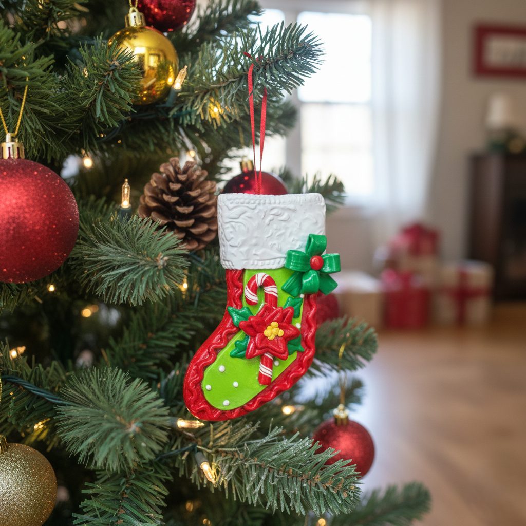 Christmas Ornaments - Red Stocking Hanging – close-up detail view | INARA