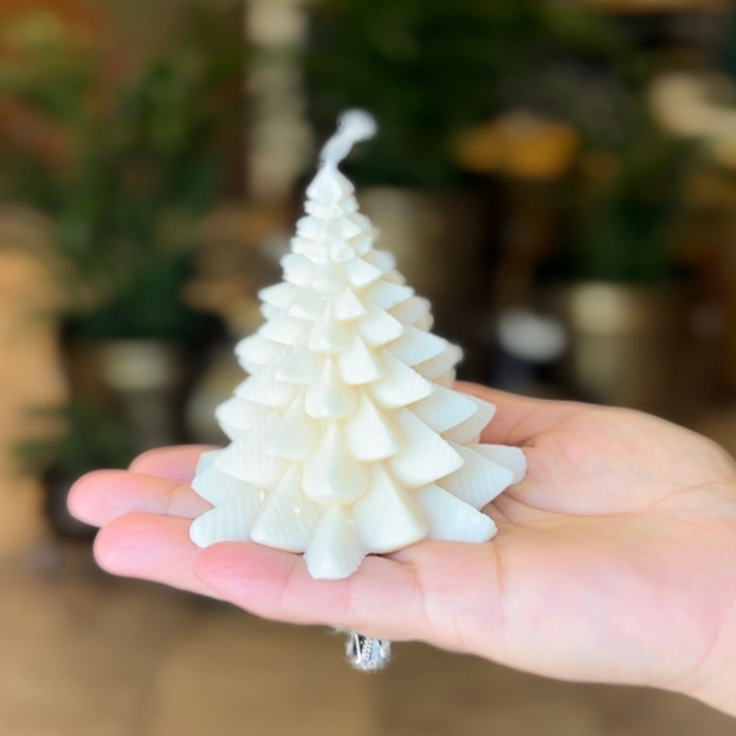 Vanilla Christmas Tree Soy Candle - White – alternate angle | INARA