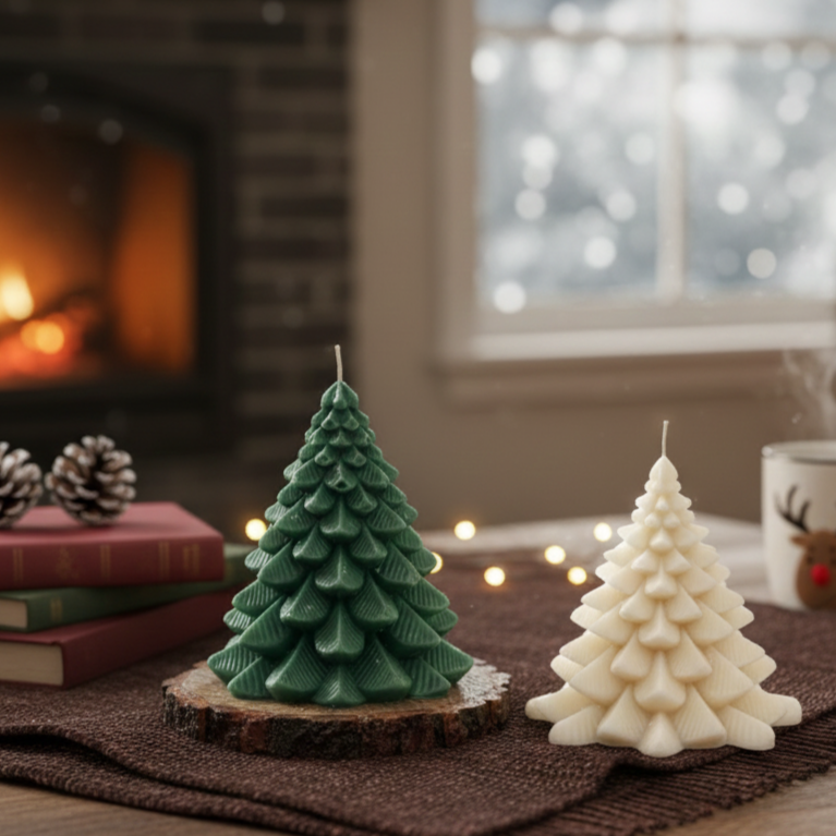 Vanilla Christmas Tree Soy Candle - White – texture and finish detail | INARA