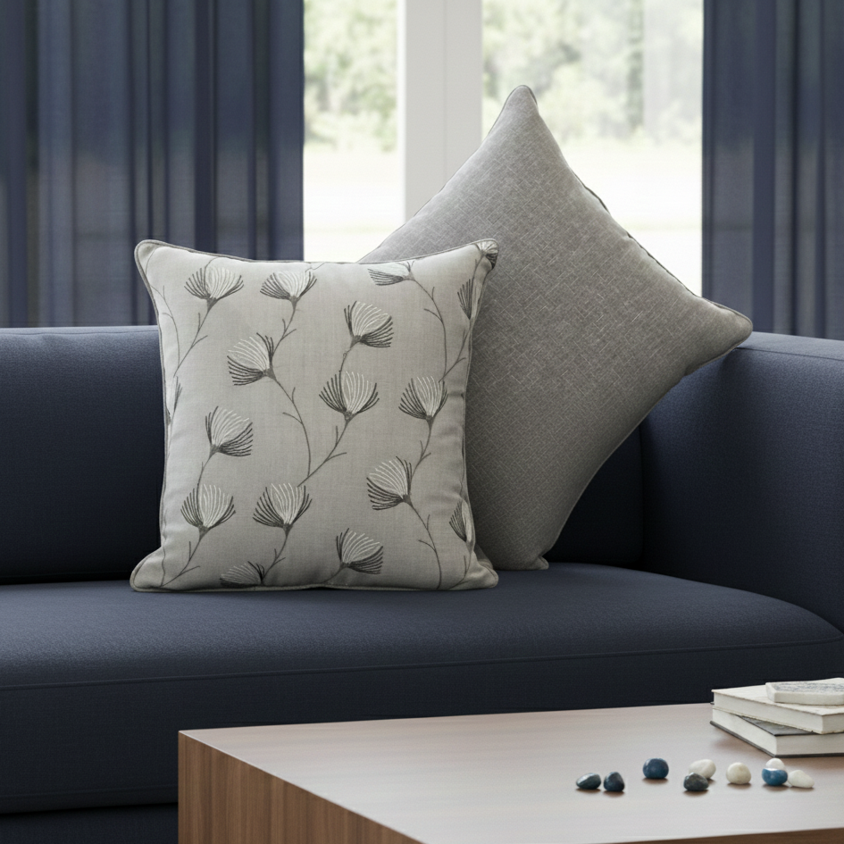 Crossweave Grey & White Cushion Cover 16 x 16 – close-up detail view | INARA