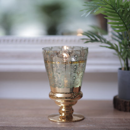 Green Glass Hurricane Candlestand