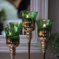 Green/Gold Tall Glass Candle Stand - Set of 3