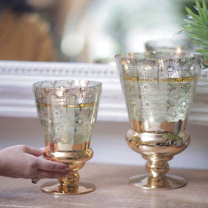 Green Glass Hurricane Candlestand