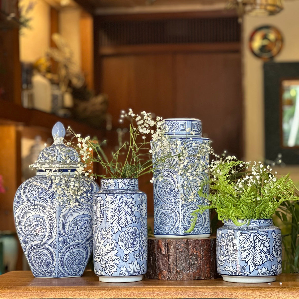 Royal Blue Floral Porcelain Jar – texture and finish detail | INARA