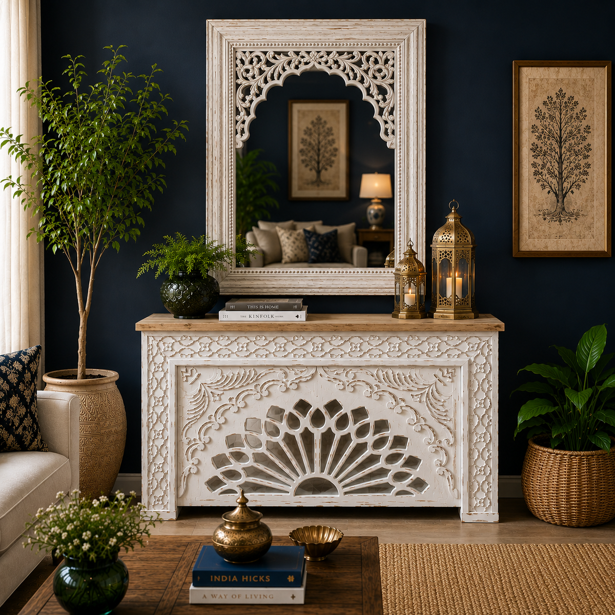 Distressed White Wooden Mirror – texture and finish detail | INARA