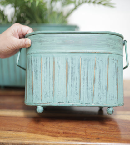 Rectangular Metal Planter Patina