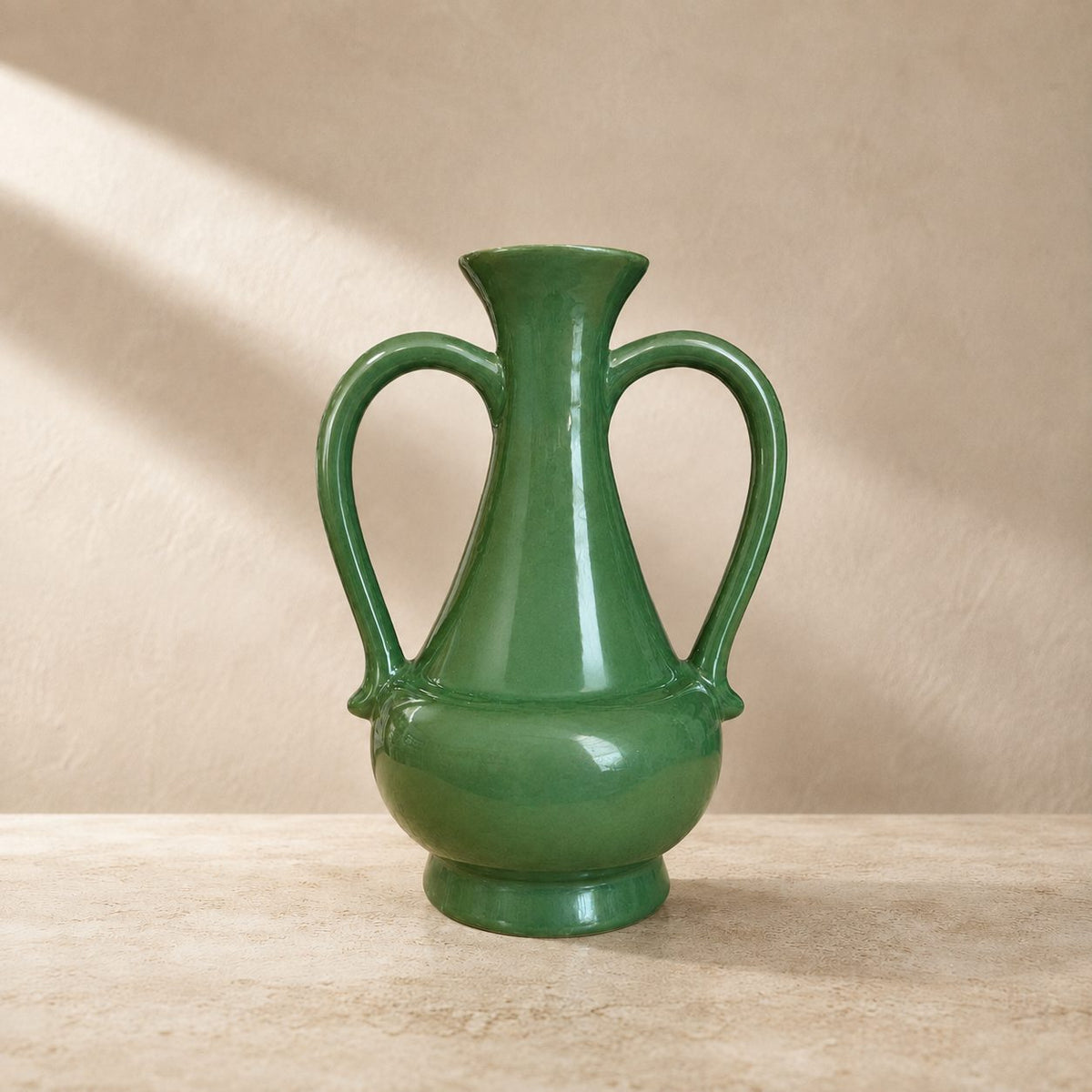 Emerald Crest Ceramic Vase With Handles – close-up detail view | INARA