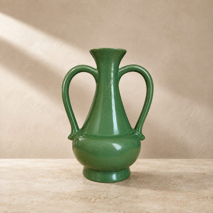 Emerald Crest Ceramic Vase With Handles – close-up detail view | INARA