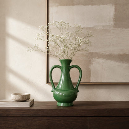 Emerald Crest Ceramic Vase With Handles – texture and finish detail | INARA