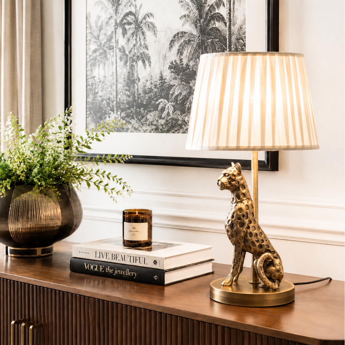 Antique Brass Leopard Lamp