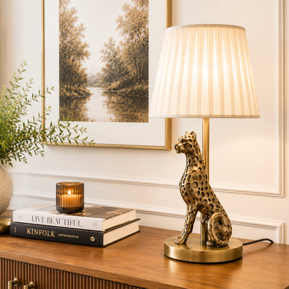 Antique Brass Leopard Lamp