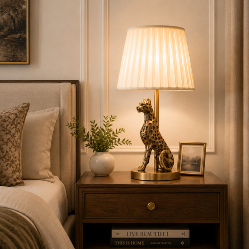 Antique Brass Leopard Lamp