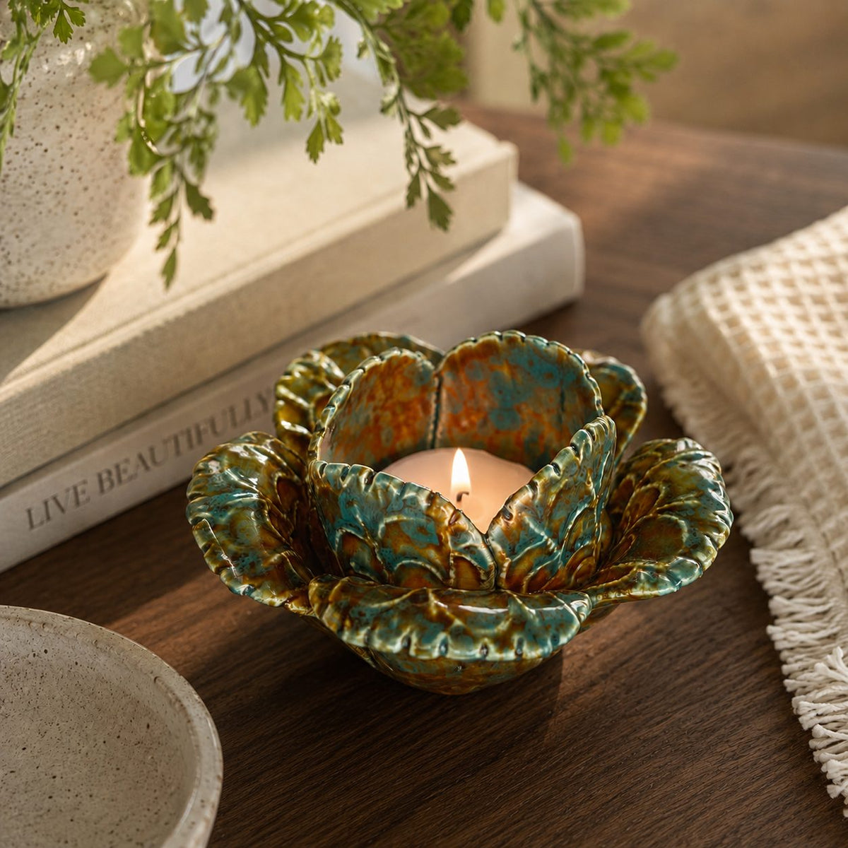 Floral  Bloom Ceramic T-Light Holder – It's an elegant gift for age groups and across genders | INARA