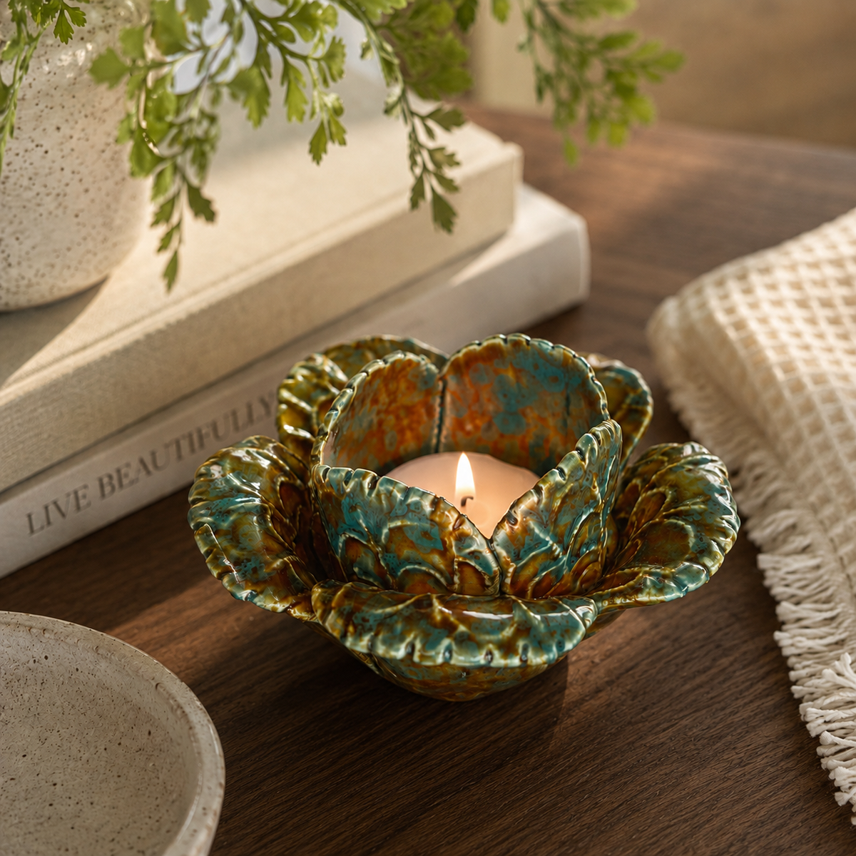 Floral  Bloom Ceramic T-Light Holder – It's an elegant gift for age groups and across genders | INARA