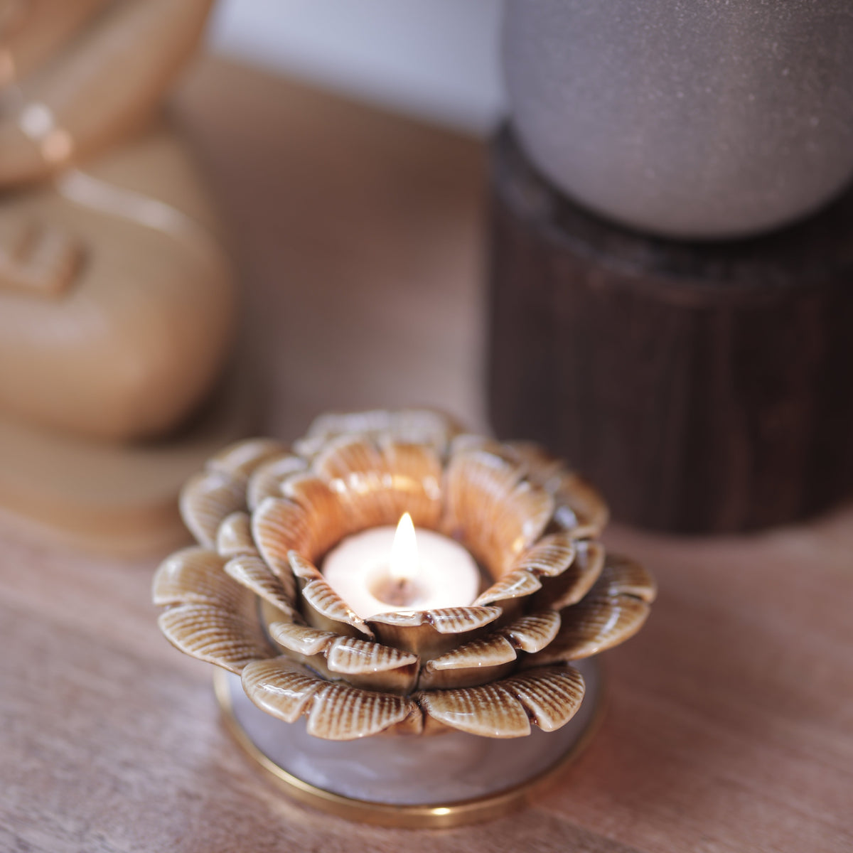 Floral Ceramic T-Light Holder – texture and finish detail | INARA