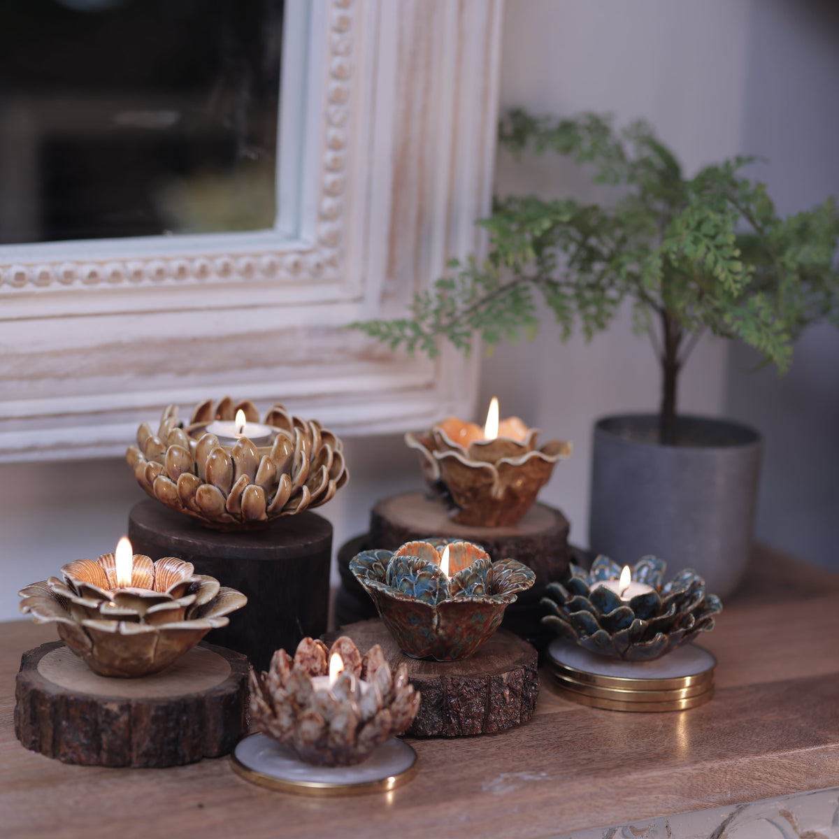 Floral Ceramic T-Light Holder – size and scale reference | INARA