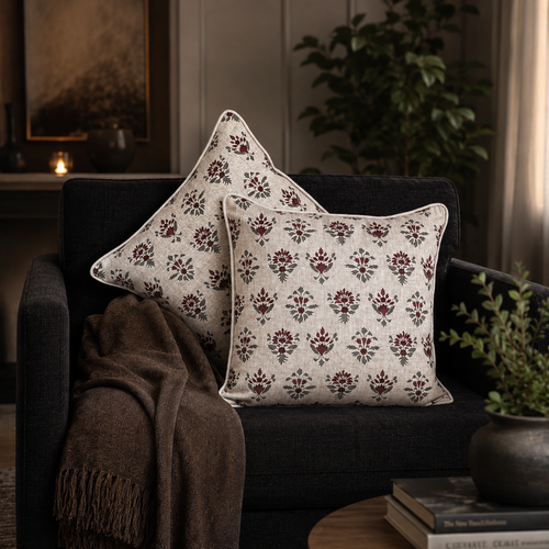 Floral Motif Linen Cushion Cover 16 x 16