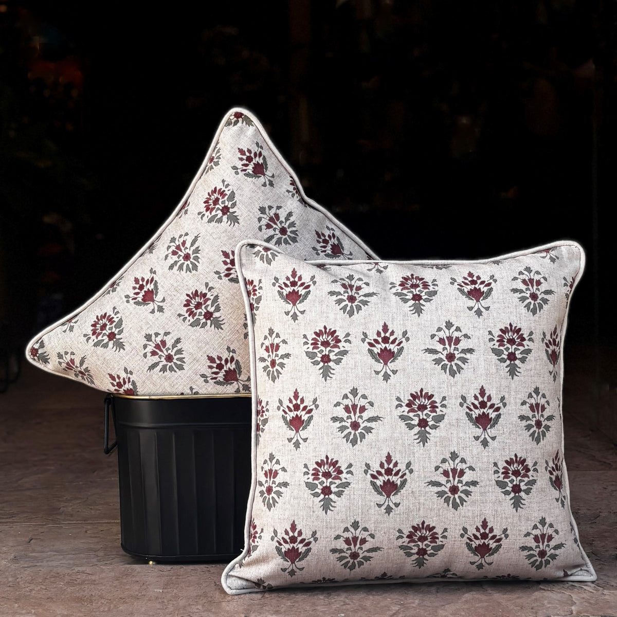 Floral Motif Linen Cushion Cover 16 x 16 – size and scale reference | INARA