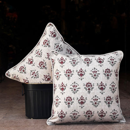 Floral Motif Linen Cushion Cover 16 x 16 – size and scale reference | INARA